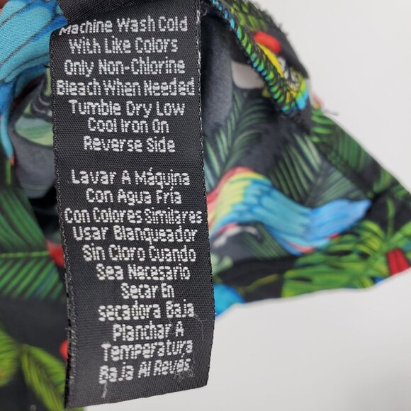 Good Vibes Drill Clothing Co Stretch Multicolor Parrot Hawaiian Button Shirt Lar - Picture 8 of 9